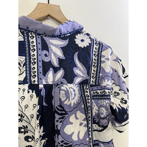 Festival Boho Linen Blend Beach Top XS Coastal Vacation Maximalist Resort Artsy - Picture 9 of 12